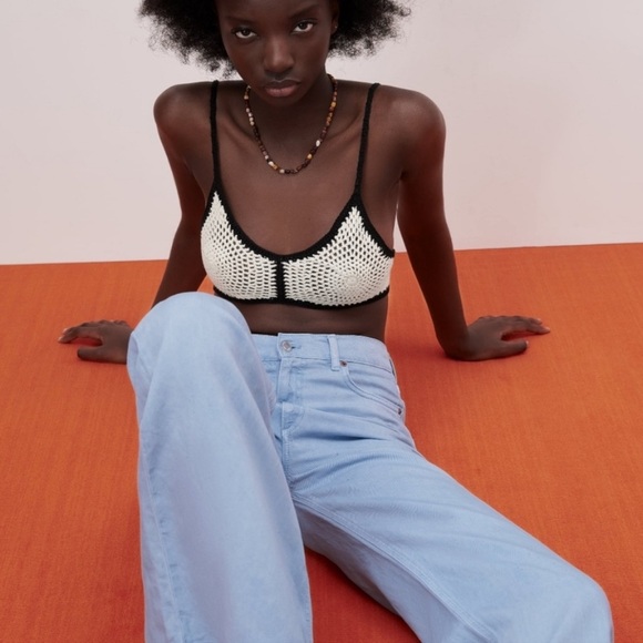 Zara Crocheted Bohemian Boho Bralette black and Ivory Size Large Nwt - Picture 8 of 15